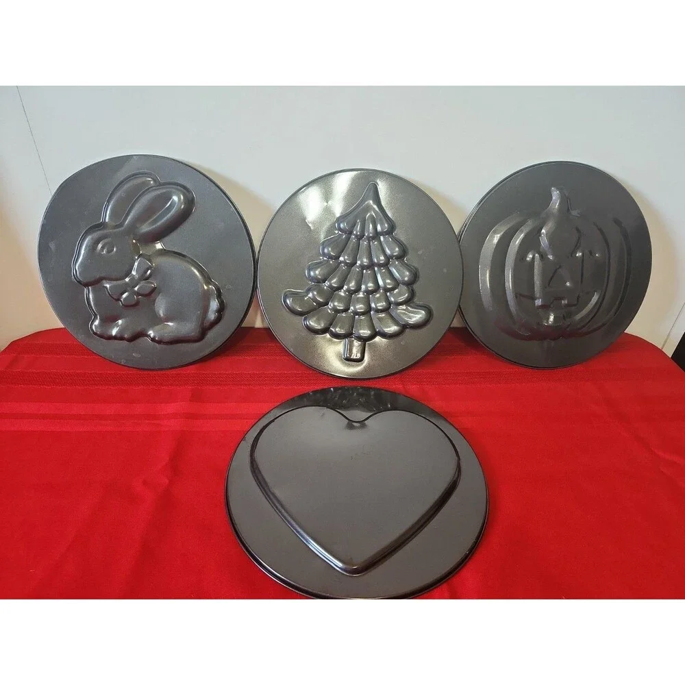 4pc Lot Holiday Springform Cake Pan Replace Bottoms Heart Tree Pumpkin Bunny